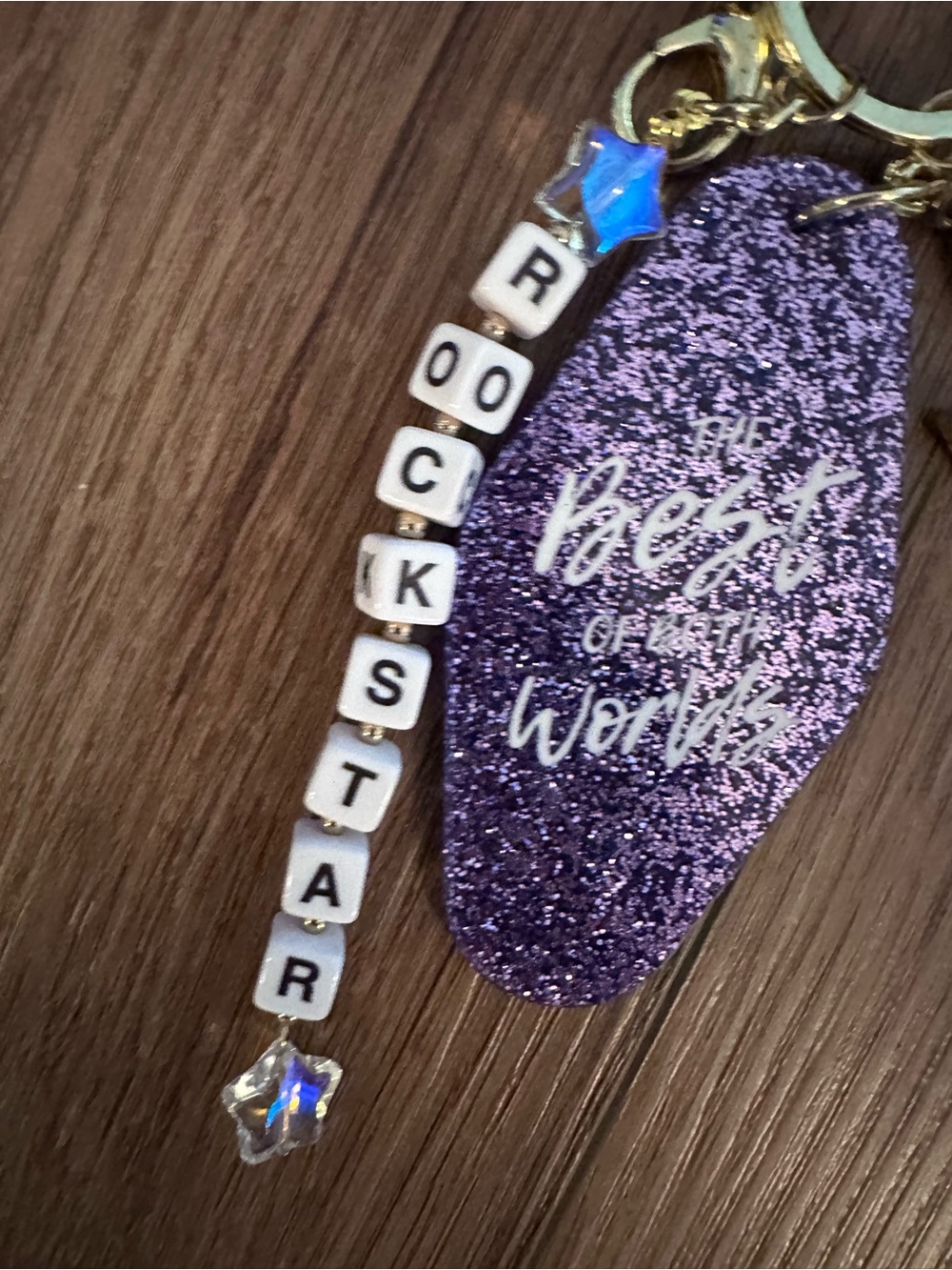 Hannah Montana Disney Purple Glitter "The Best of Both Worlds" Keychain new NWT - Picture 7 of 7